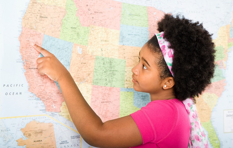 Girl with USA map.