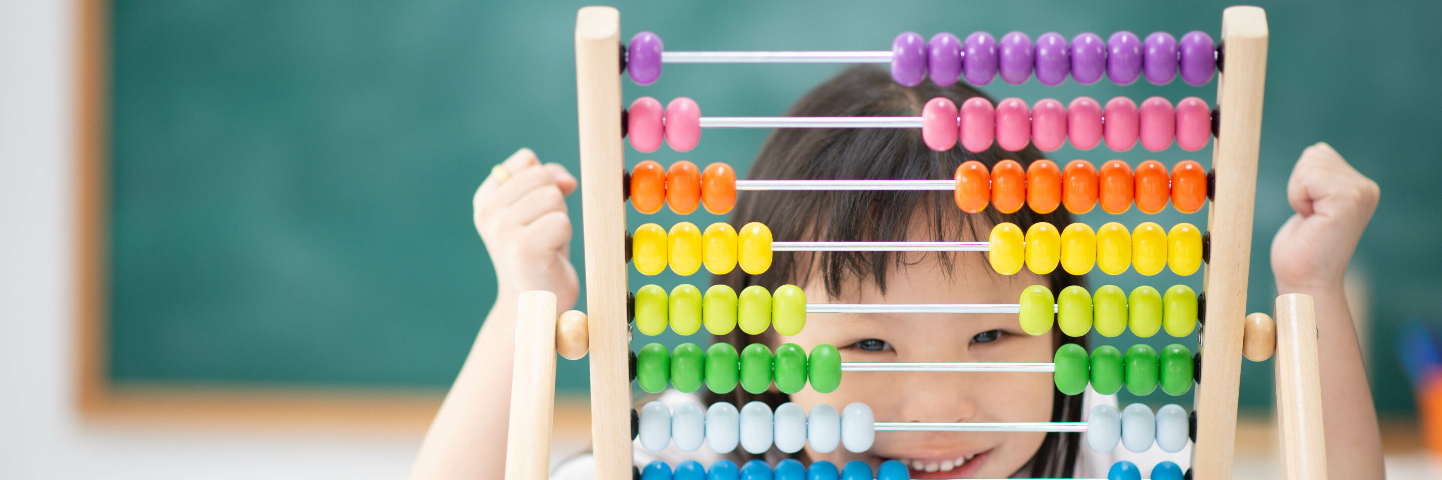 Students boy and girl leaning math in the class room Montessori